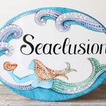 personalized mermaid beach house coastal nautical theme metal sign beach sea waves address sign 0