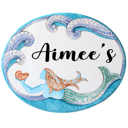 personalized mermaid beach house coastal nautical theme metal sign beach sea waves address sign 1