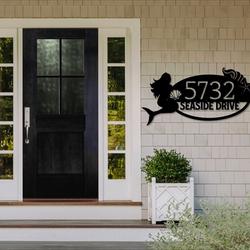 personalized mermaid nautical coastal beach house address sign custom metal signs 1