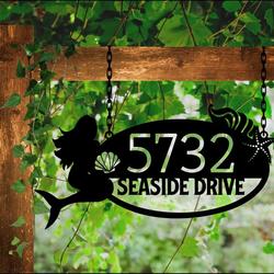 personalized mermaid nautical coastal beach house address sign custom metal signs 2
