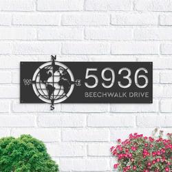 personalized metal address sign compass globe world map house number custom metal sign housewarming gifts 1
