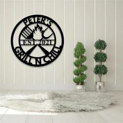 personalized metal chill n grill sign outdoor bbq decor gift for dad 2