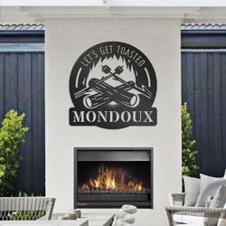 personalized metal firepit decor with roasting marshmallows camping custom metal sign with family name 1