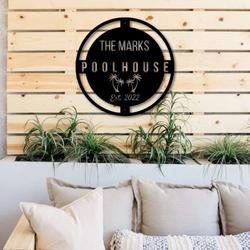 personalized metal pool sign swimming pool sign poolhouse metal sign for home backyard patio housewarming gift 3