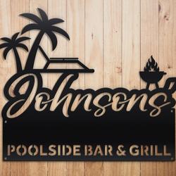 personalized metal poolside bar grill sign backyard patio decor outdoor 3