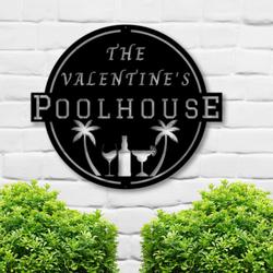 Personalized Metal Poolside Sign Swimming Pool Decor Poolhouse Sign Home Backyard Decor