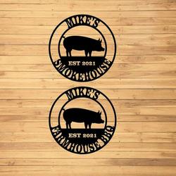 personalized metal signs pig bbq smoke house custom name classical cut metal sign backyard bar and grill bbq decor sign 2
