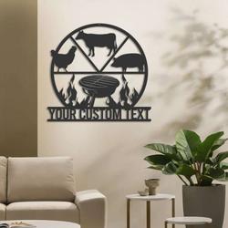 Personalized Metal Wall Art for Backyard BBQ and Butcher Shop Smokehouse Decor