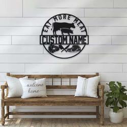 personalized metal wall art for butcher shop custom cow and pig meat sign farmhouse decor for steak pork chop barbecue and bbq grill 1