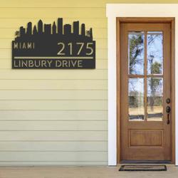 personalized miami city skyline metal address sign house number plaque realtor closing gift custom metal sign 1