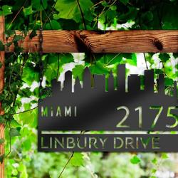 personalized miami city skyline metal address sign house number plaque realtor closing gift custom metal sign 2