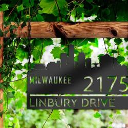 personalized milwaukee city skyline metal address sign house number plaque realtor closing gift custom metal sign 2