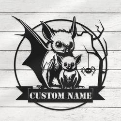 Personalized Mom Chil Bat Metal Wall Art Halloween Decoration for Home