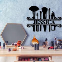 personalized monogram makeup dorm room decor makeup artist name sign beauty salon custom metal sign 2