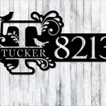 personalized monogram split letter last name address sign house number plaque custom metal sign 0