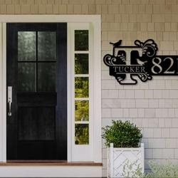 personalized monogram split letter last name address sign house number plaque custom metal sign 1