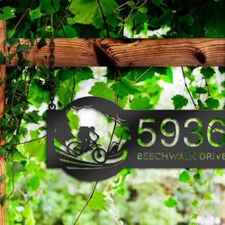 personalized mountain bike bicycle cyclist address sign house number plaque custom metal sign 1