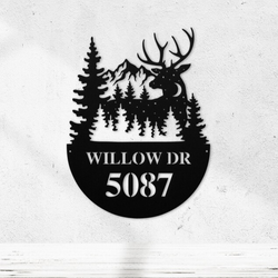 personalized mountain deer night view address sign house number plaque custom metal sign 1
