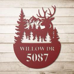 personalized mountain deer night view address sign house number plaque custom metal sign 2