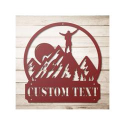 personalized mountain hiking men mountain top best view custom metal sign 1