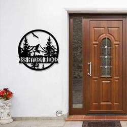 personalized mountain pine tree address sign nature scene house number plaque custom metal sign 1