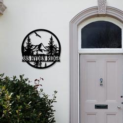 personalized mountain pine tree address sign nature scene house number plaque custom metal sign 2