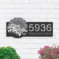 personalized mountain scene mandala wild life address sign house number plaque custom metal sign 1