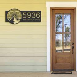 personalized mountain scene sunrise sun set address sign house number plaque custom metal sign 2