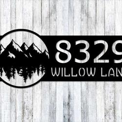 personalized mountains trees address sign nature mountainview house number plaque custom metal sign 1