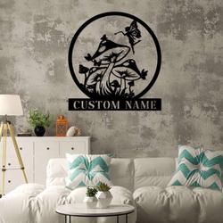 personalized mushrooms garden fairy butterly decorative custom metal sign 1