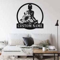 personalized namaste yoga lotus sunflower yoga studio home decor custom metal sign 1