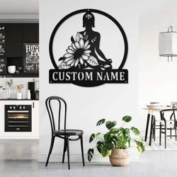 personalized namaste yoga lotus sunflower yoga studio home decor custom metal sign 2