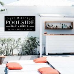 personalized name poolside bar and grill sign tiki bar sign pool oasis metal sign for pool bar patio home backyard decor housewarming gift 3