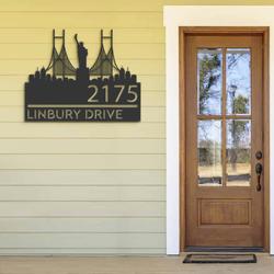 personalized new york statue of liberty city skyline address sign house number plaque custom metal sign 1