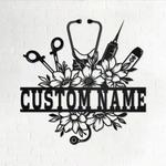 personalized nurse floral metal wall art custom nurse name sign decor for room 0