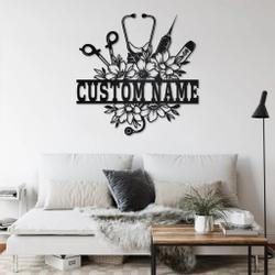 personalized nurse floral metal wall art custom nurse name sign decor for room 1