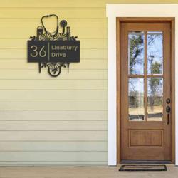 personalized nurse medical tools address sign house number plaque custom metal sign 1