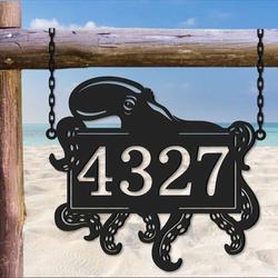 personalized octopus address sign beach house nautical house number plaque custom metal sign 1