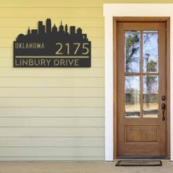personalized oklahoma city skyline metal address sign house number plaque realtor closing gift custom metal sign 1