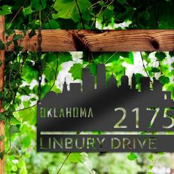 personalized oklahoma city skyline metal address sign house number plaque realtor closing gift custom metal sign 2