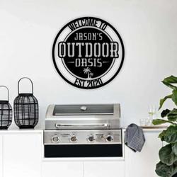 personalized outdoor oasis sign patio metal sign welcome sign sign for backyard pool oasis kitchen outdoor home decor 1