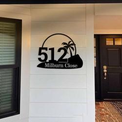 personalized palm tree beach house address sign modern house number plaque custom metal sign 1