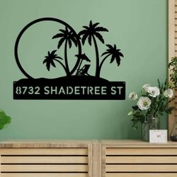 personalized palm tree house number address metal sign tropical outdoor sign beach house decor pool lake sign housewarming gift 2