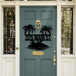 personalized palm tree house number address sign tropical outdoor sign beach house decor lake pool sign 2
