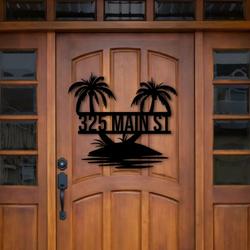 personalized palm tree house number address sign tropical outdoor sign beach house decor lake pool sign 3