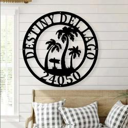 personalized palm tree metal sign beach decor beach house sign housewarming gift 1