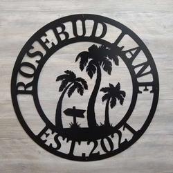 personalized palm tree metal sign beach decor beach house sign housewarming gift 3