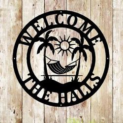 personalized palm tree metal sign beach house sign home bar decor beach tropical decoration housewarming gift 2