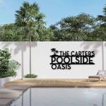 personalized palm tree oasis sign metal sign outdoor patio decor poolside home beach decor housewarming gift 0