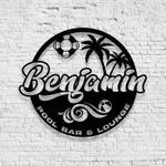personalized palm tree pool bar sign tropical patio name metal sign home decor tiki bar oasis decoration housewarming gift 0